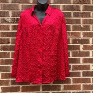 Maggie Barnes Blouse Women's 2XL Red Textured Button Up Collared Career top